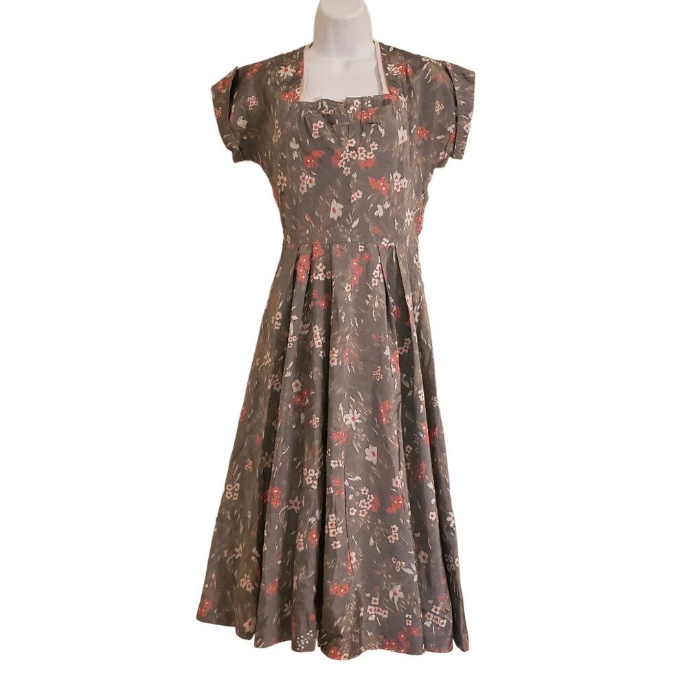 Vintage Parklane Juniors Gray Pink Floral Square Neck Dress S‎ Cosplay Costume